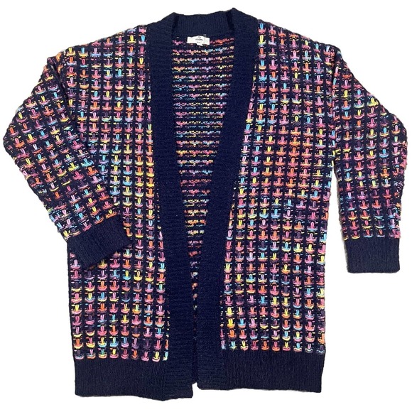 Women’s Entro‎ Open Front Long Chunky Oversize Cardigan Multicolored Sz Medium - Picture 1 of 9
